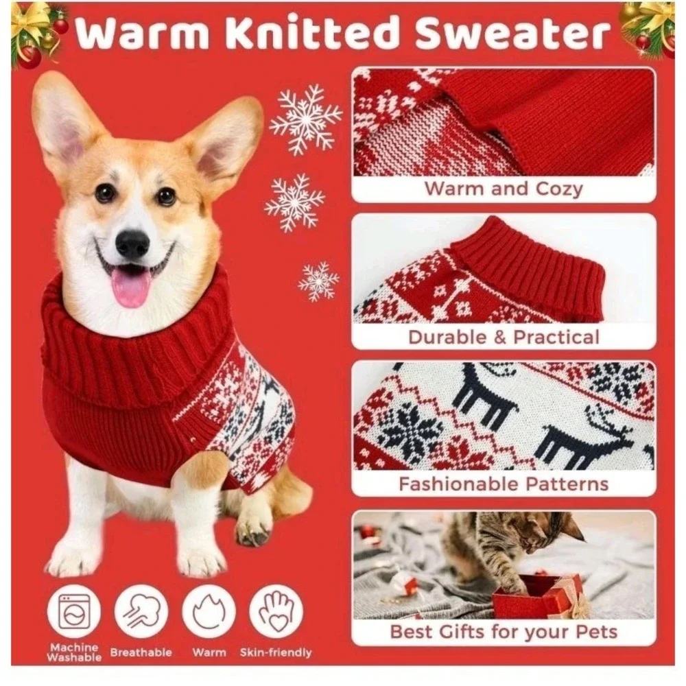 Christmas Dog Sweaters for‎ Small Dogs Girl, Soft Warm Pup Size Medium, Red